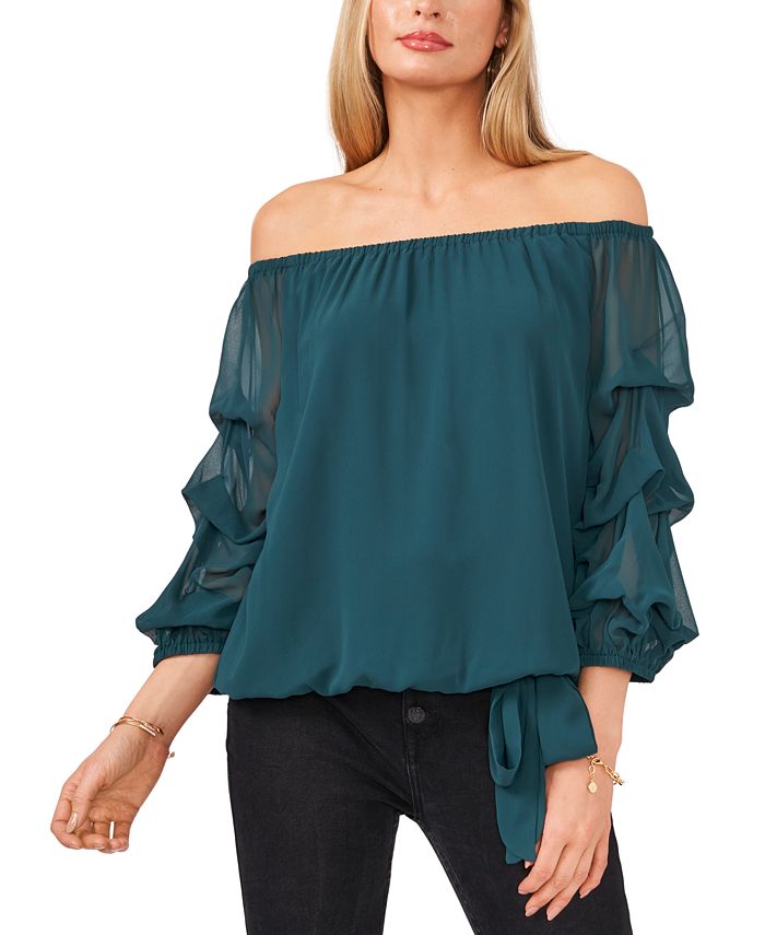Vince Camuto Off-the-Shoulder Tiered Bubble-Sleeve Top & Reviews - Tops ...