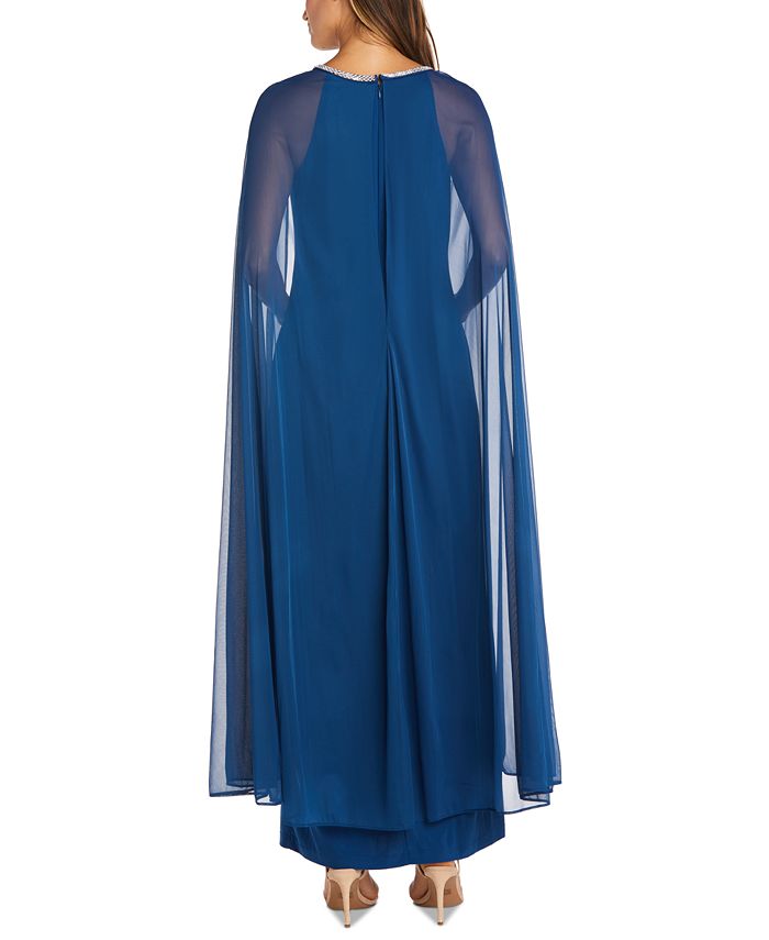 R & M Richards Women's Embellished Chiffon Cape Dress Black Size 8Petite