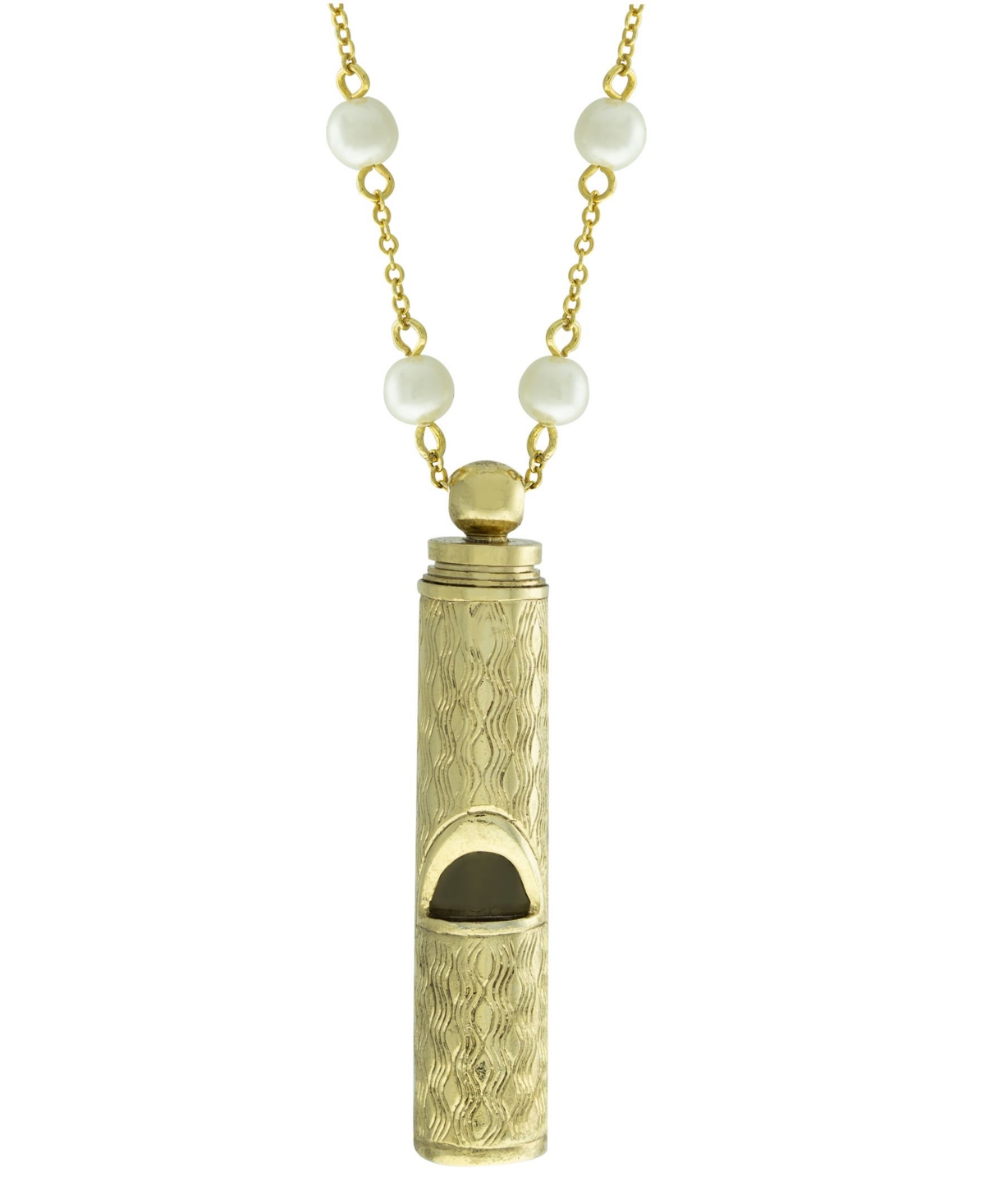 2028 14k Gold Dipped Whistle With Imitation Pearl Chain In Gold-plated