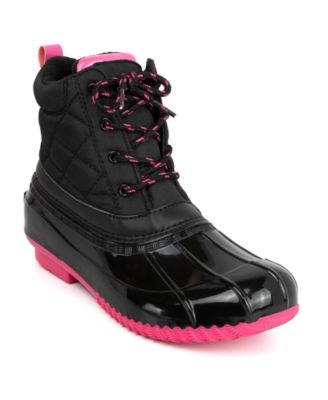 black and pink duck boots