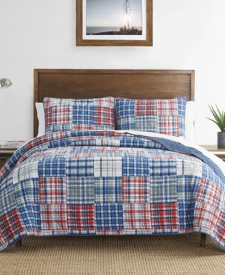 Raeford Blue Cotton Reversible 2 Piece Quilt Set, Twin
