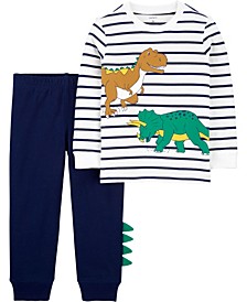 Toddler Boys Striped Dinosaur Jersey T-shirt and Jogger Pants, 2 Piece Set