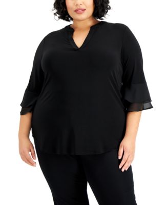 Kasper - Plus Size Flutter-Sleeve Blouse