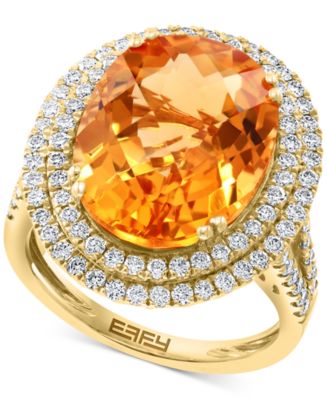 EFFY® Citrine (9-1/3 ct. t.w.) & Diamond (1 ct. t.w.) Halo Ring in 14k Gold  - Macy's