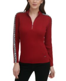 Ribbed Mock-Neck Half-Zip Logo Sweater