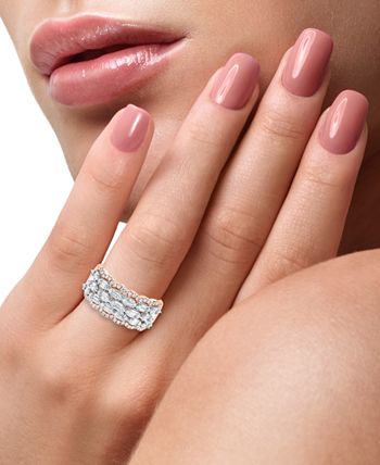 EFFY Collection - Diamond Baguette Multirow Scalloped-Edge Ring (7/8 ct. t.w.) in 14k Rose and White Gold