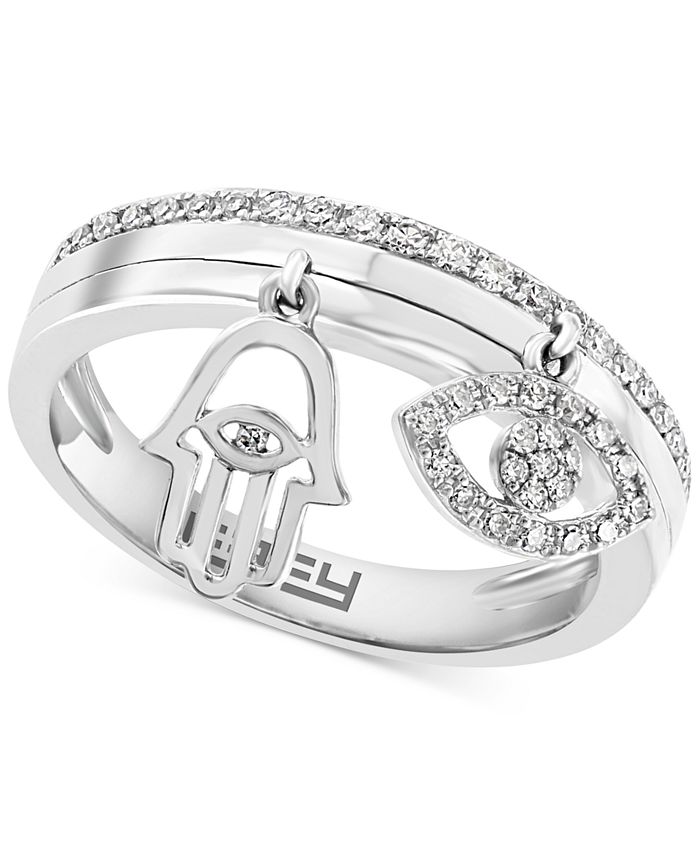 EFFY Collection - Diamond Evil Eye & Hamsa Hand Charm Ring (1/4 ct. t.w.) in 14k White Gold