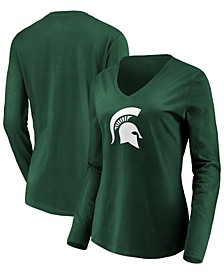 Plus Size Majestic Green Michigan State Spartans Primary Logo Long Sleeve V-Neck T-shirt