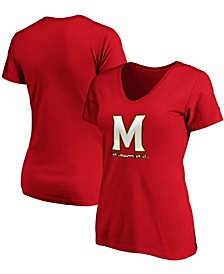 Plus Size Red Maryland Terrapins Primary Logo V-Neck T-shirt