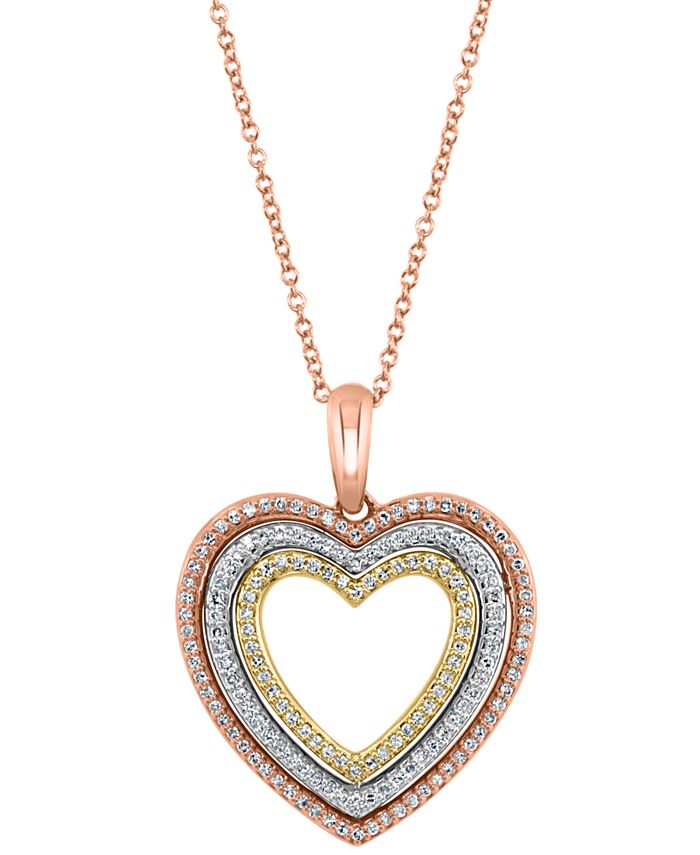 EFFY Collection - Diamond Open Heart 18" Pendant Necklace (3/8 ct. t.w.) in 14k Rose, Yellow & White Gold