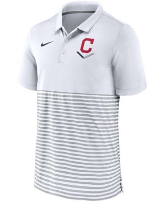 Men's White-Gray Cleveland Indians Home Plate Striped Polo