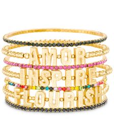 Gold-Tone 7-Pc. Set Multicolor Rhinestone Inspirational Bangle Bracelets