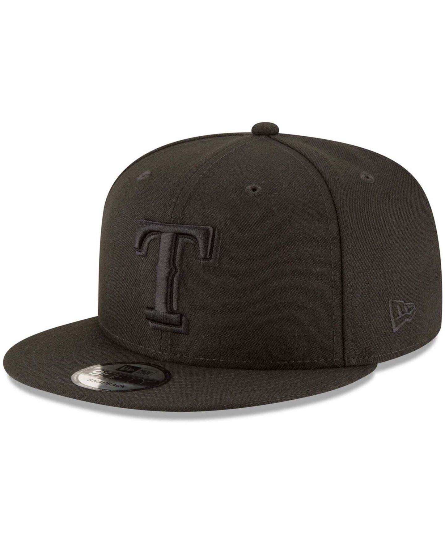 Мужская кепка New Era Black Texas Rangers Black on Black 9FIFTY Team Snapback Adjustable Hat — фото 1