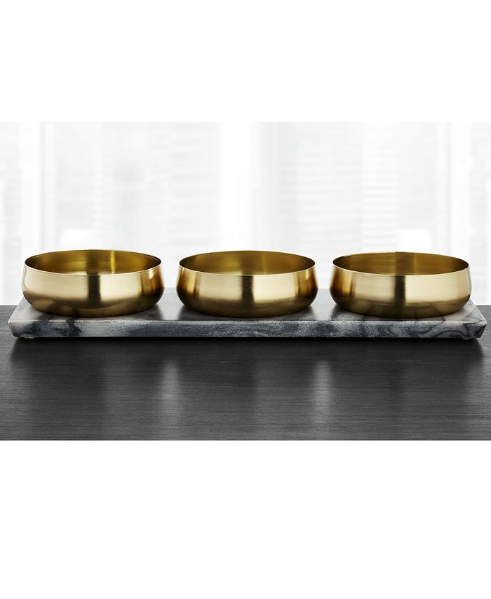 Hotel Collection - Set of 3 Snack Bowls with Marble Tray
