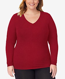 Plus Size Softwear with Stretch Long Sleeve V-neck Top