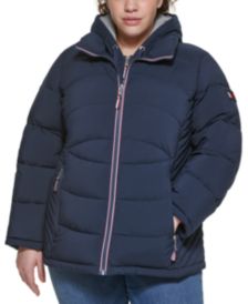 Plus Size Stretch Jersey Hooded Puffer Coat, Created for Macy's