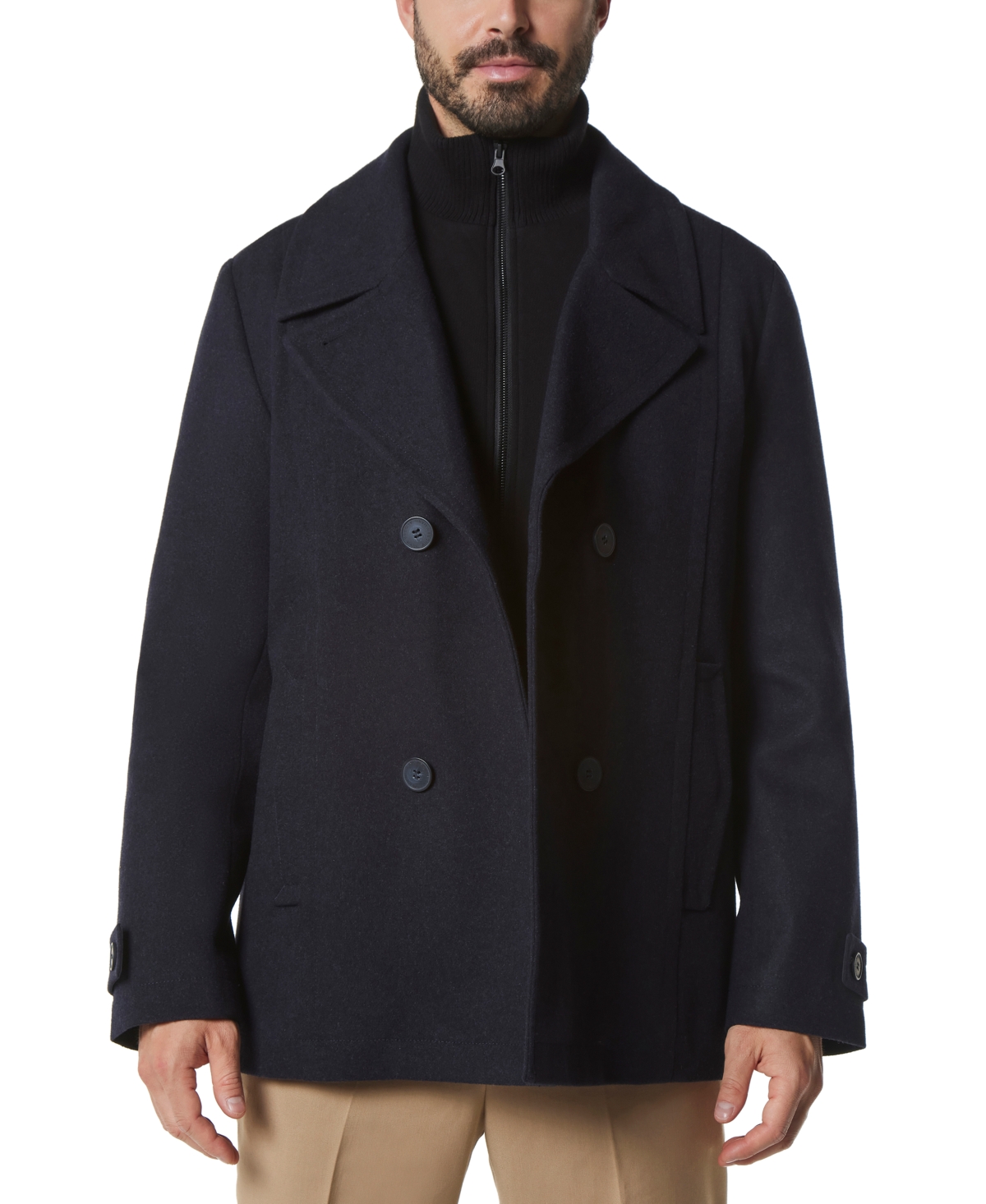 Marc New York Men's Danton Peacoat with Inset Bib - Blue Heather