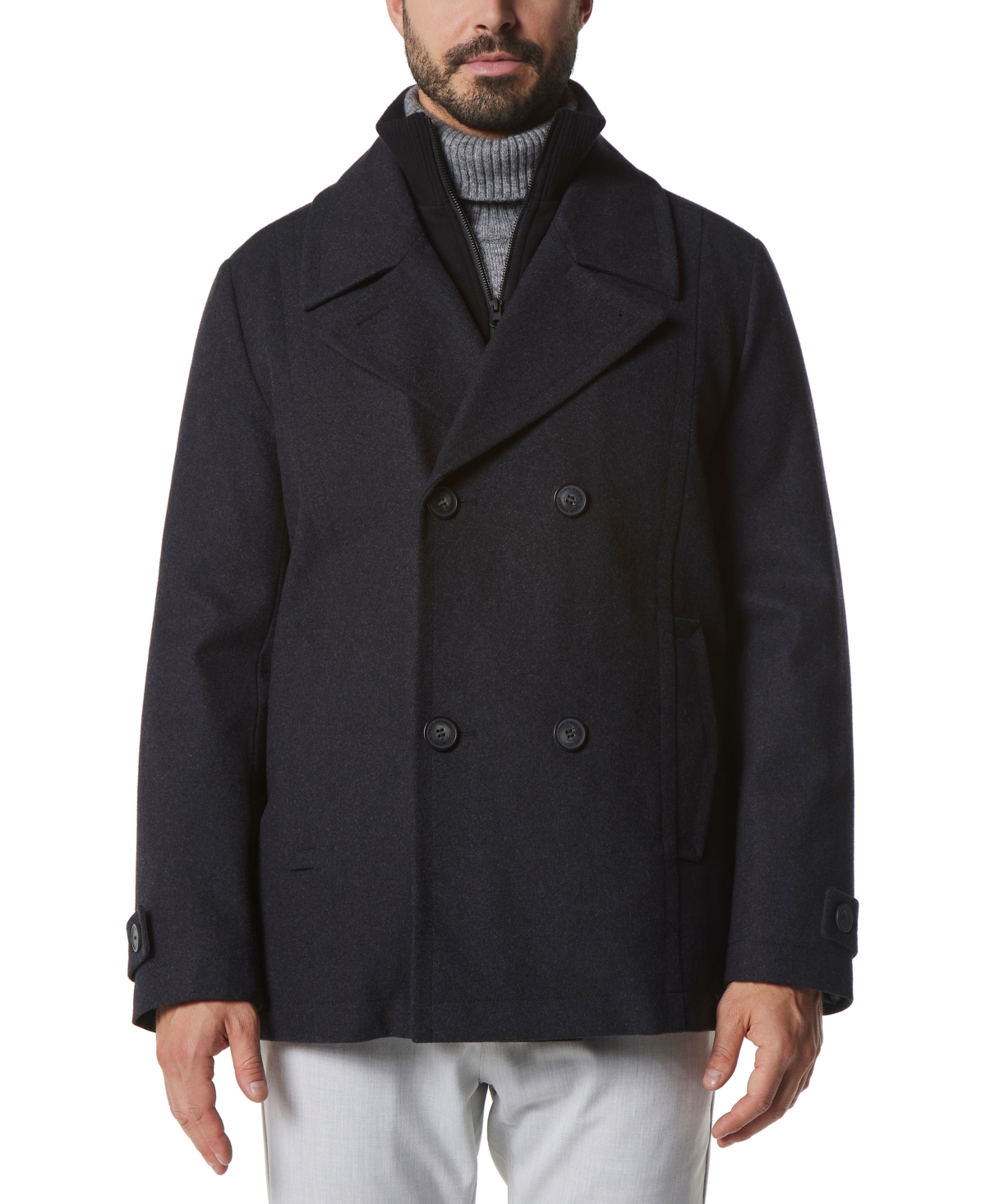 Marc New York Men's Danton Peacoat with Inset Bib - Charcoal