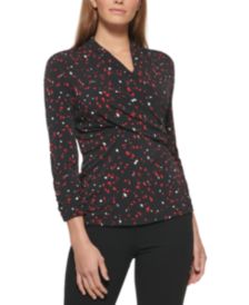 Printed Ruched-Sleeve Top