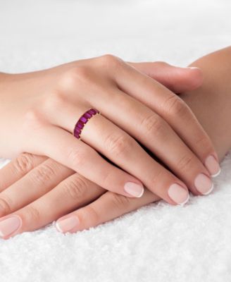 Red Cubic Zirconia Eternity Band in 14k Yellow Gold Plated Plated Sterling Silver