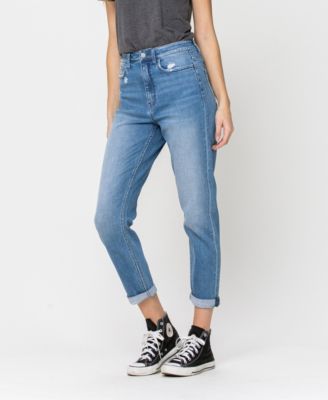 Stretch Roll Up Mom Jeans 