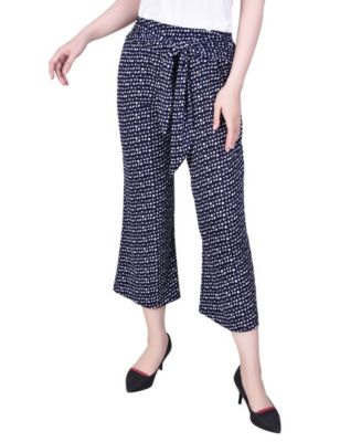 NY Collection Petite Cropped Pull On Pants with Sash - Macy's
