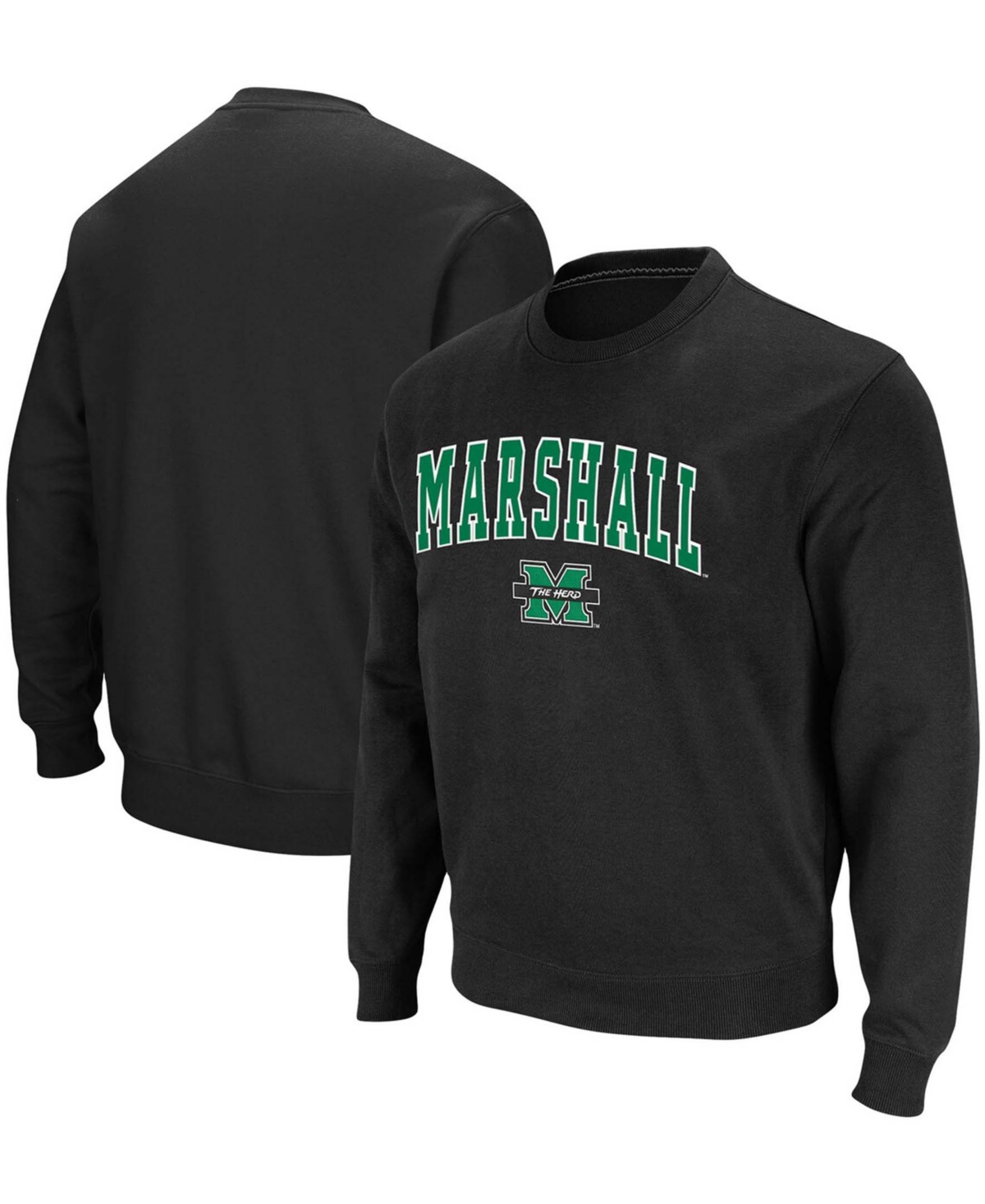Colosseum Men's Black Marshall Thundering Herd Arch Logo Tackle Twill Pullover Sweatshirt In Black