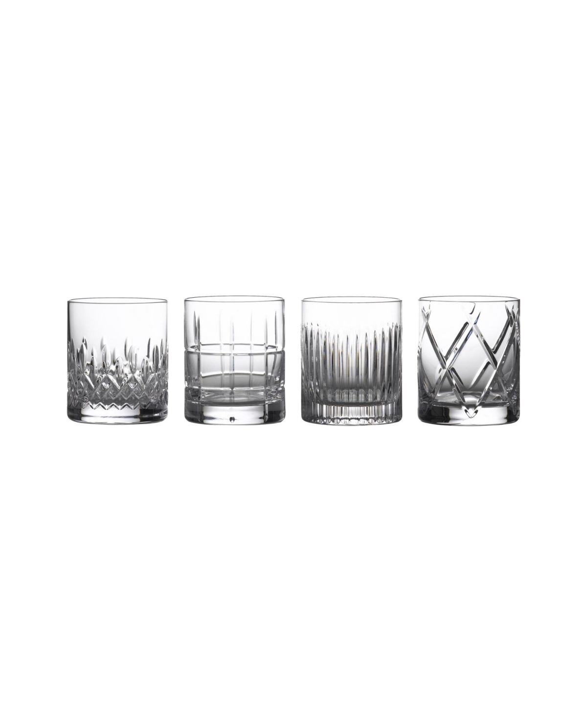 Waterford Short Stories Double Old Fashioned Mixed Aras, Cluin, Lismore Olann, Set Of 4 In Clear