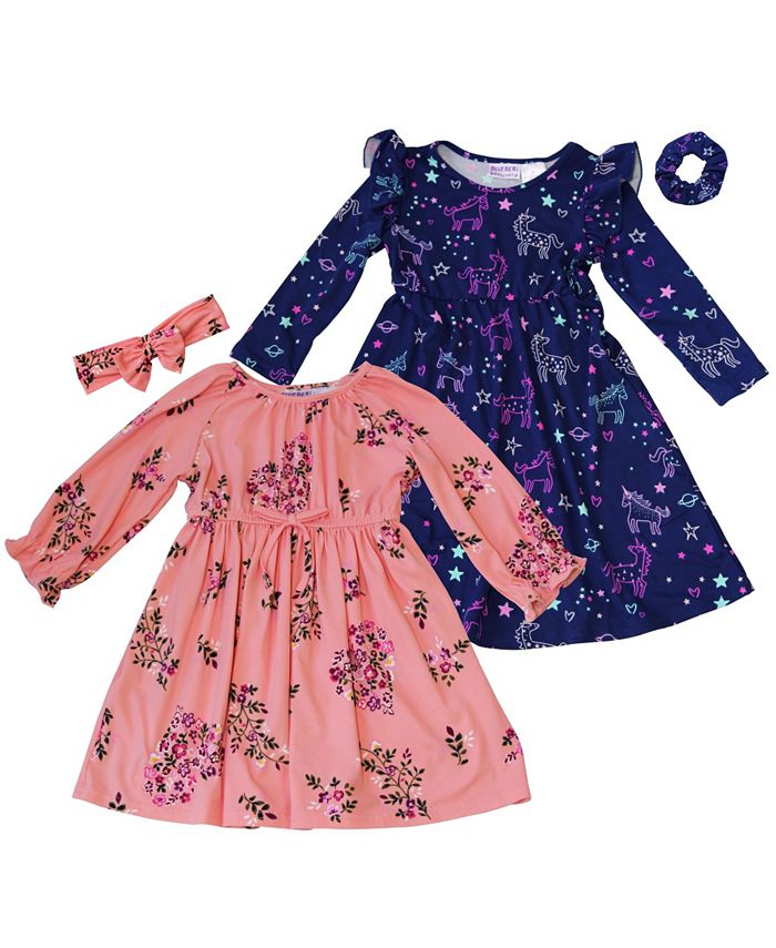 Blueberi Boulevard Little Girls Ruffle Trim Floral and Unicorn