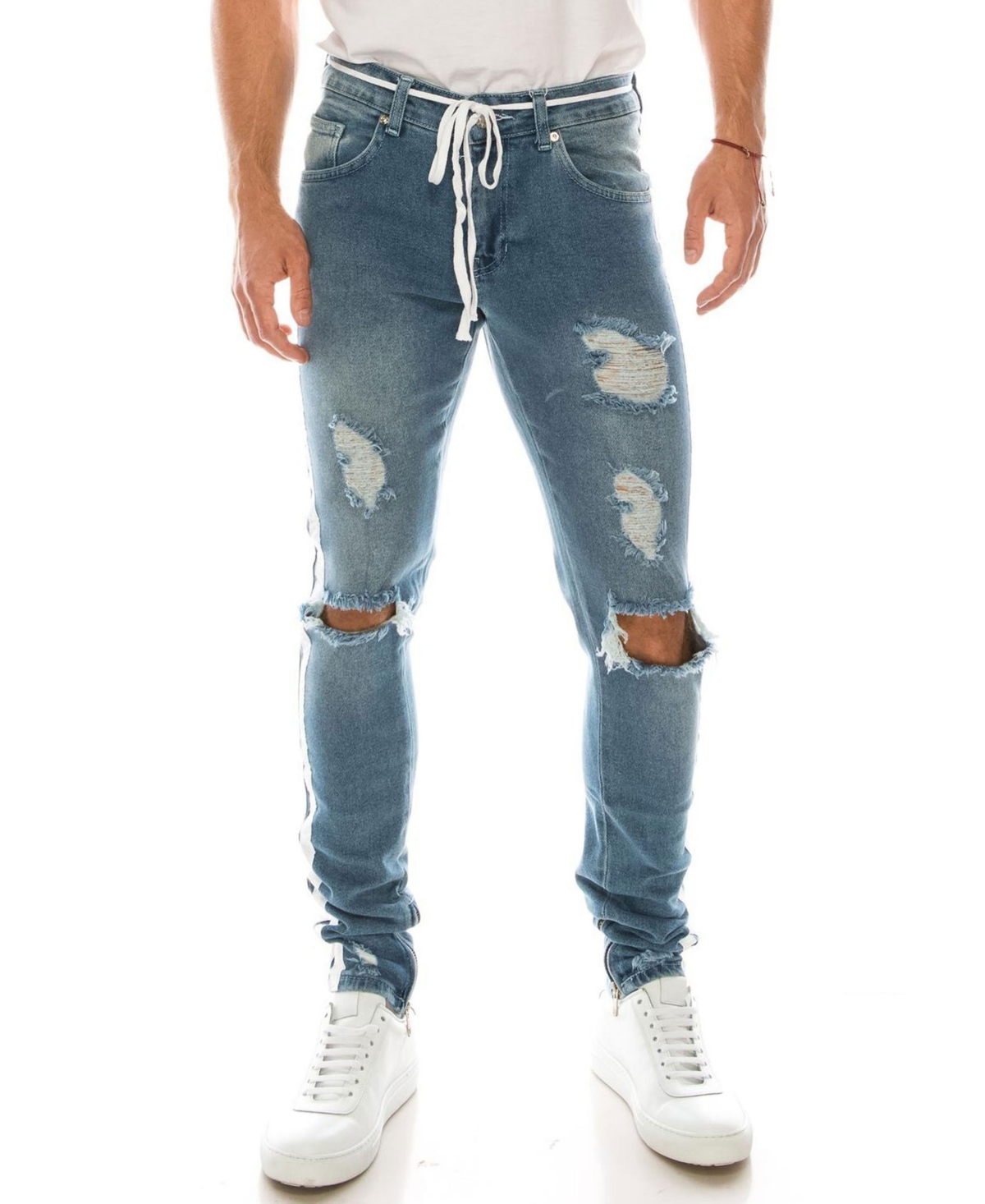 Men's Modern Skinny Fit Distressed Track Jeans - Light Blue