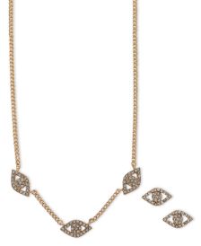 Gold-Tone 2-Pc. Set Pavé Evil Eye Statement Necklace & Matching Stud Earrings