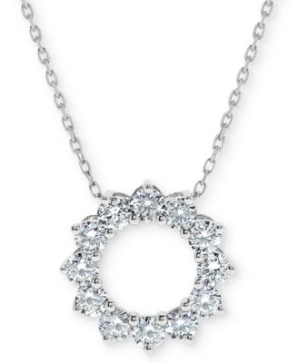 Macy's - Diamond Circle Pendant Necklace (1 ct. t.w.) in 14k White Gold, 16" + 2" extender