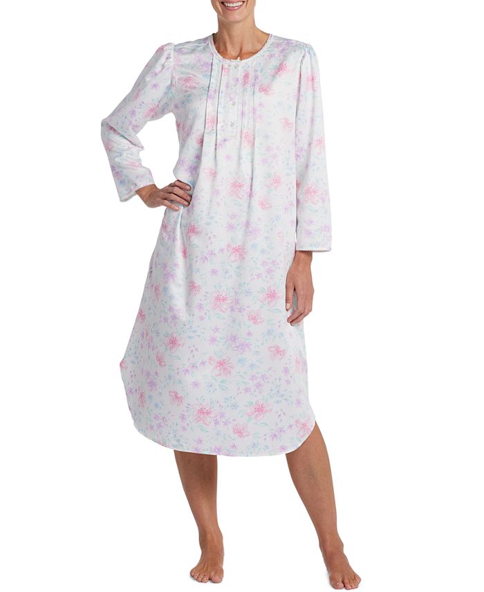 Miss Elaine Woven Long Sleeve Floral Printed Nightgown - Macy's