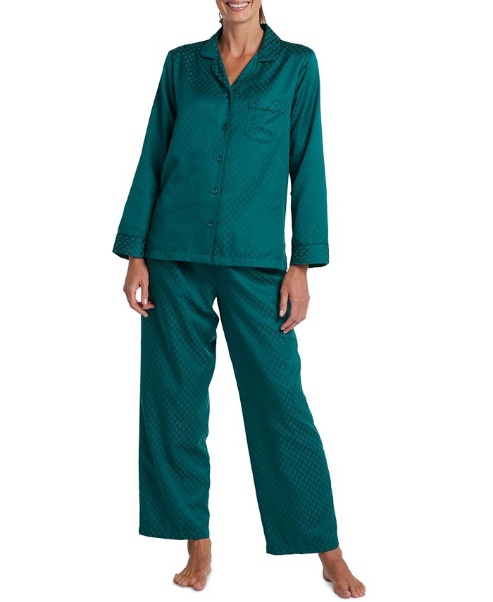 Miss Elaine Geo-Embossed Brushed Back Satin Pajama Set - Macy's