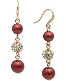 Gold-Tone Pavé Fireball & Colored Imitation Pearl Triple Drop Earrings, Created for Macy's