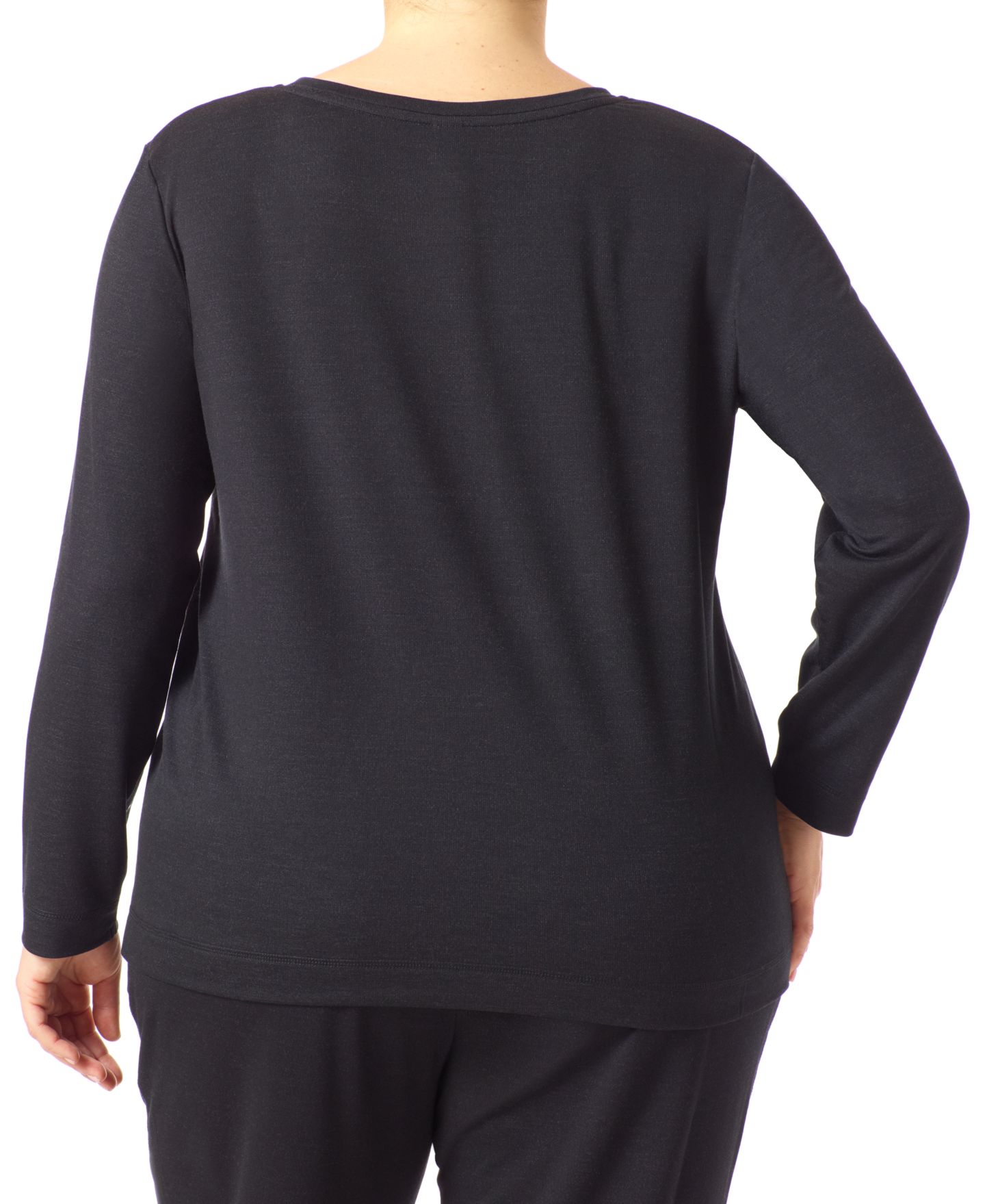 Женская футболка Hue Plus Size Solid Long Sleeve Lounge T-Shirt, цвет: Чёрный — фото 2