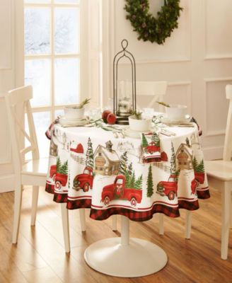 Vintage Christmas Tree Farm Holiday Round Tablecloth 70" Round