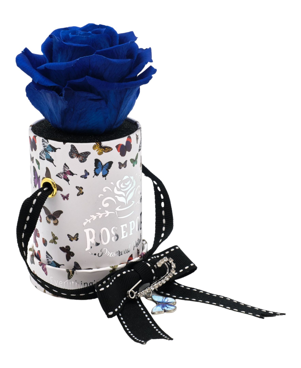 ROSEPOPS POP-UP BUTTERFLY BOX WITH SINGLE BLUEBERRY REAL ROSE 