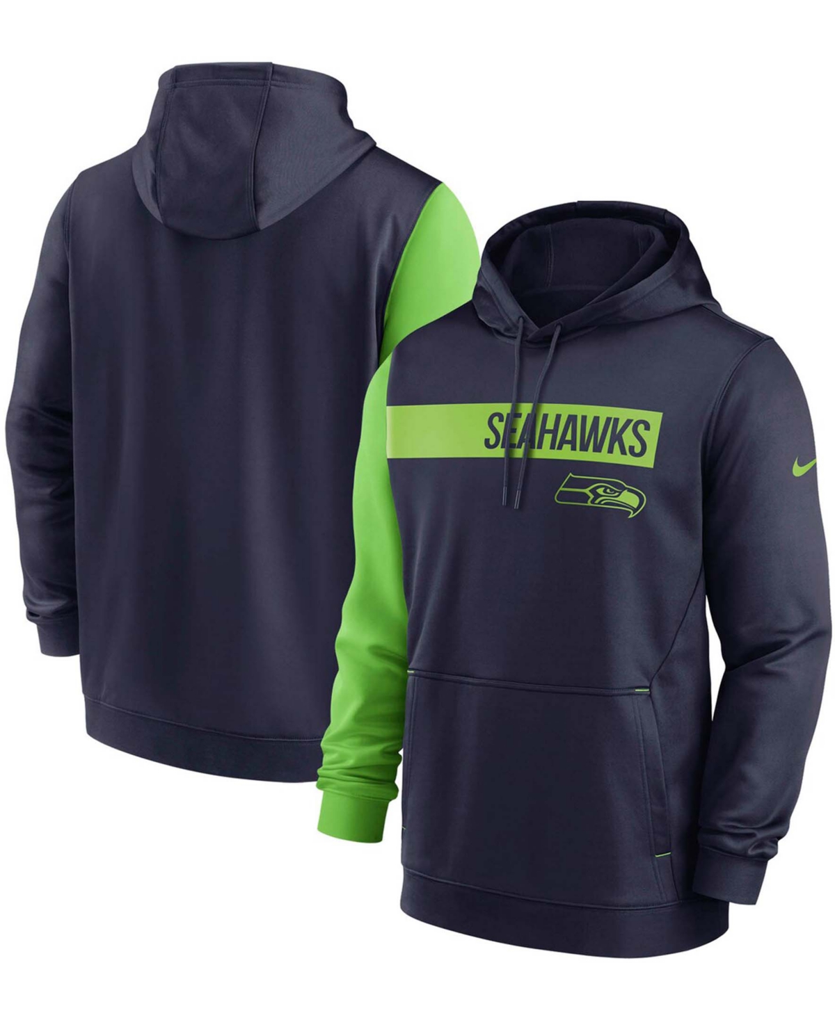 Nike Men's College Navy, Neon Green Seattle Seahawks Colorblock Performance Pullover Hoodie