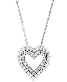 Diamond Double Heart 18" Pendant Necklace (1 ct. t.w.) in 14k White Gold