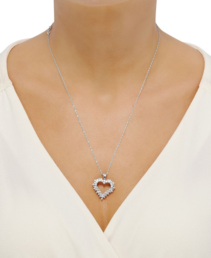 Macy's Diamond Heart 18" Pendant Necklace (1 ct. t.w.) in 14k White Gold Macy's