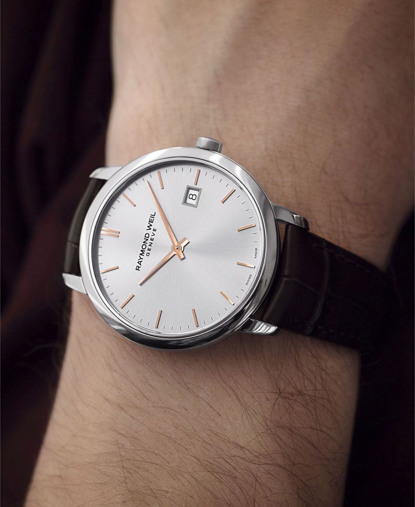 Мужские часы Raymond Weil Swiss Toccata Brown Leather Strap Watch 39mm — фото 7