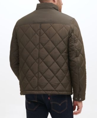 Men's Mixed Media Diamond Quilt with Faux Sherpa Lining Coat
