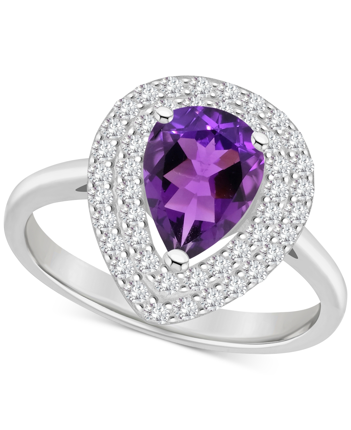 Rhodolite Garnet (1-1/10 ct. t.w.) & White Topaz (1/2 ct. t.w.) Teardrop Halo Ring in Sterling Silver (Also in Citrine, Blue Topaz, Amethyst, & Perido