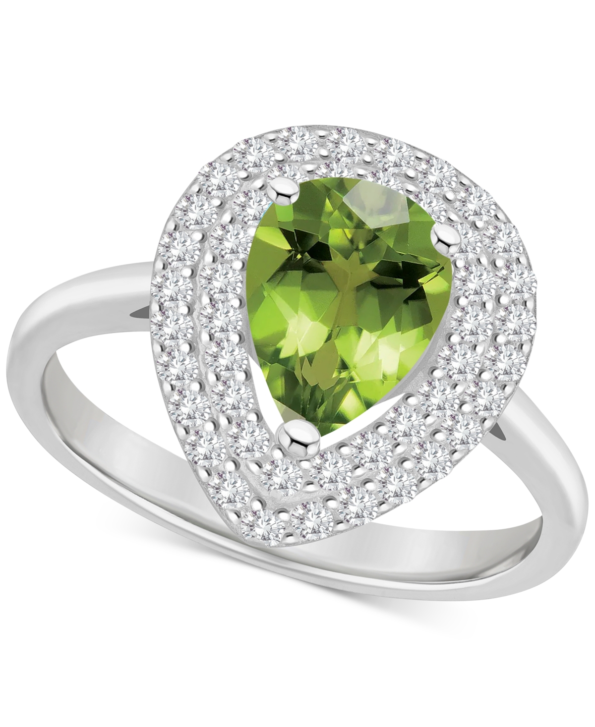 Rhodolite Garnet (1-1/10 ct. t.w.) & White Topaz (1/2 ct. t.w.) Teardrop Halo Ring in Sterling Silver (Also in Citrine, Blue Topaz, Amethyst, & Perido