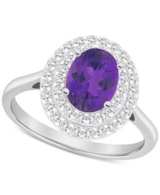 Rhodolite Garnet (1-1/2 ct. t.w.) & White Topaz (3/8 ct. t.w.) Oval Halo Ring in Sterling Silver (Also in Citrine, Blue Topaz, Amethyst, & Peridot)