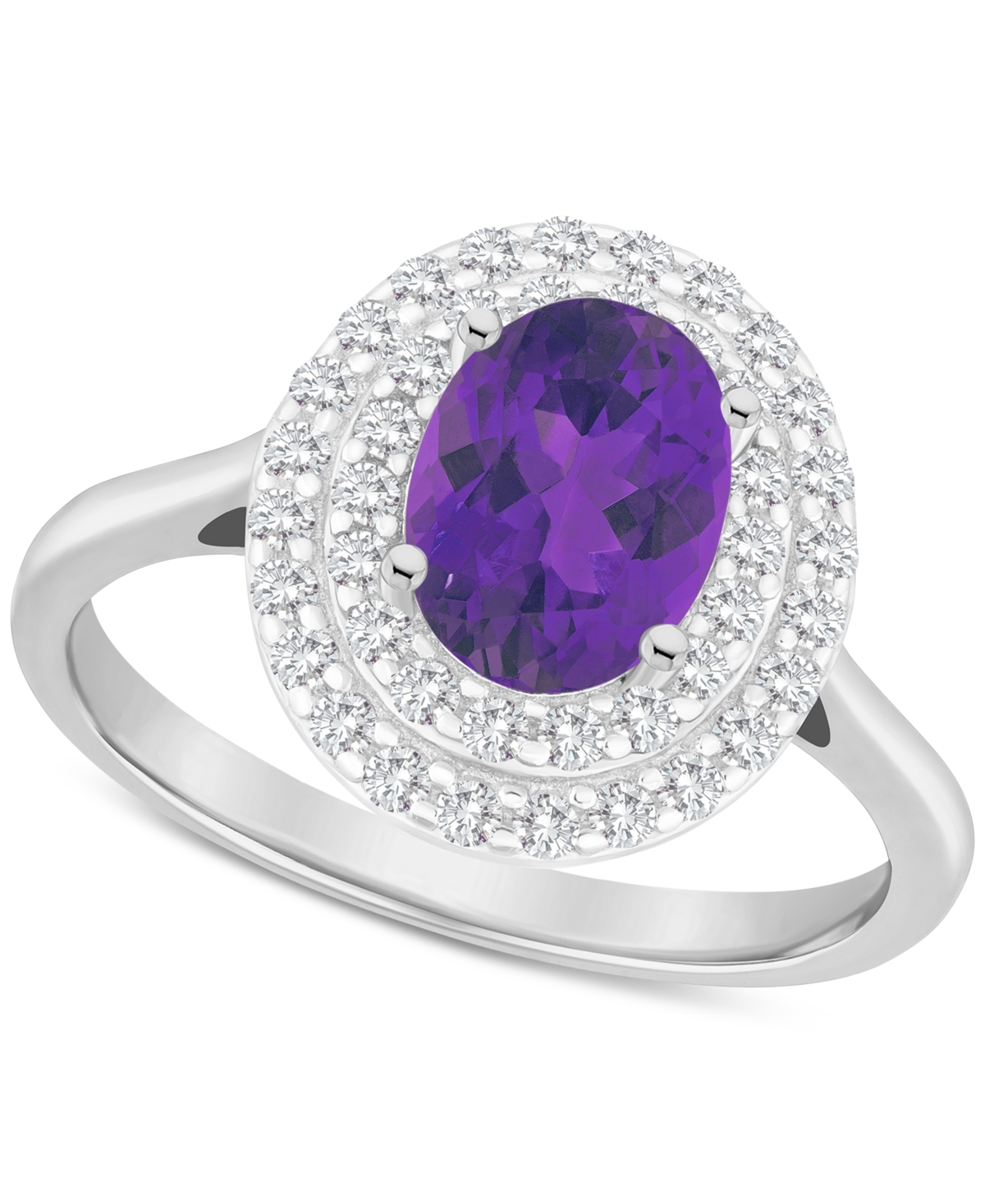 Rhodolite Garnet (1-1/2 ct. t.w.) & White Topaz (3/8 ct. t.w.) Oval Halo Ring in Sterling Silver (Also in Citrine, Blue Topaz, & Peridot)