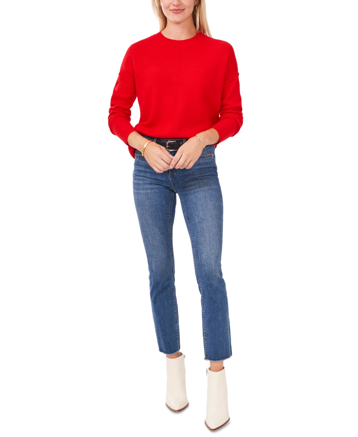 Vince Camuto Long Sleeve Extend Shoulder Sweater In Bright Cherry