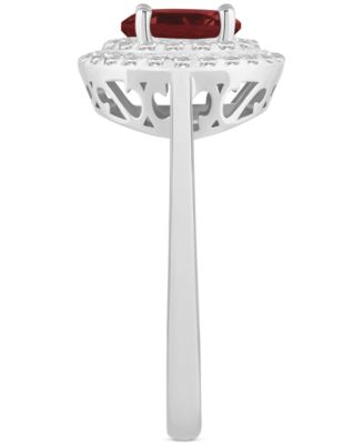 Rhodolite Garnet (1-5/8 ct. t.w.) & White Topaz (3/8 ct. t.w.) Double Halo Ring in Sterling Silver (Also in Citrine, Peridot, Amethyst, & Blue Topaz)