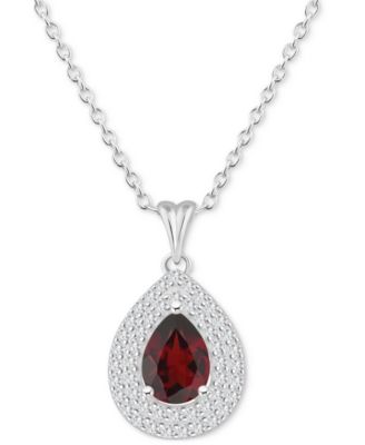 Macy's - Amethyst (7/8 ct. t.w.) & White Topaz (1/2 ct. t.w.) Pear Halo 18" Pendant Necklace in Sterling Silver (Also in Citrine, Rhodolite Garnet, Peridot, & Blue Topaz)